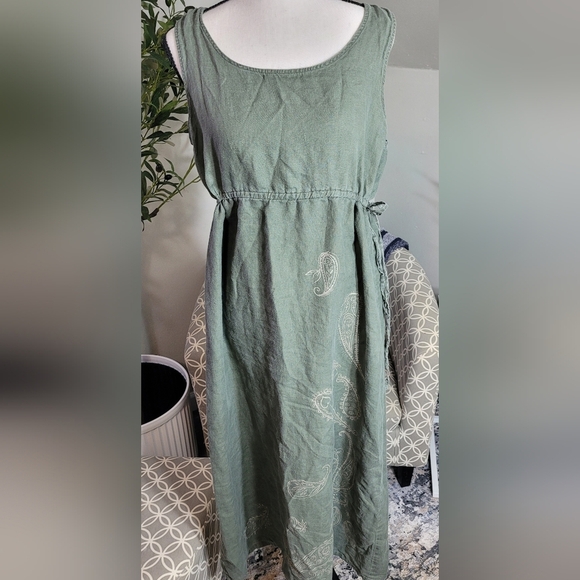 John Paul Richard Womens Army Green 100% Linen Maxi Dress Size M - Picture 1 of 2